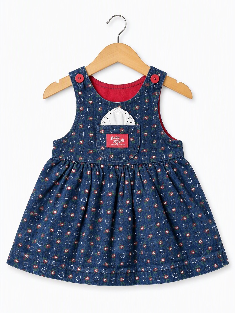 Vintage 90s Baby B'gosh Made in USA Denim Lace Jumper Dress 18M